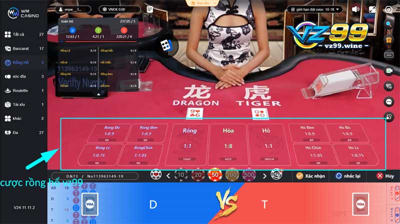 Bí kíp Rồng Hổ VZ99 - Chơi là thắng, rất dễ hiểu cho newbie 6 Các cửa cược rồng hổ VZ99